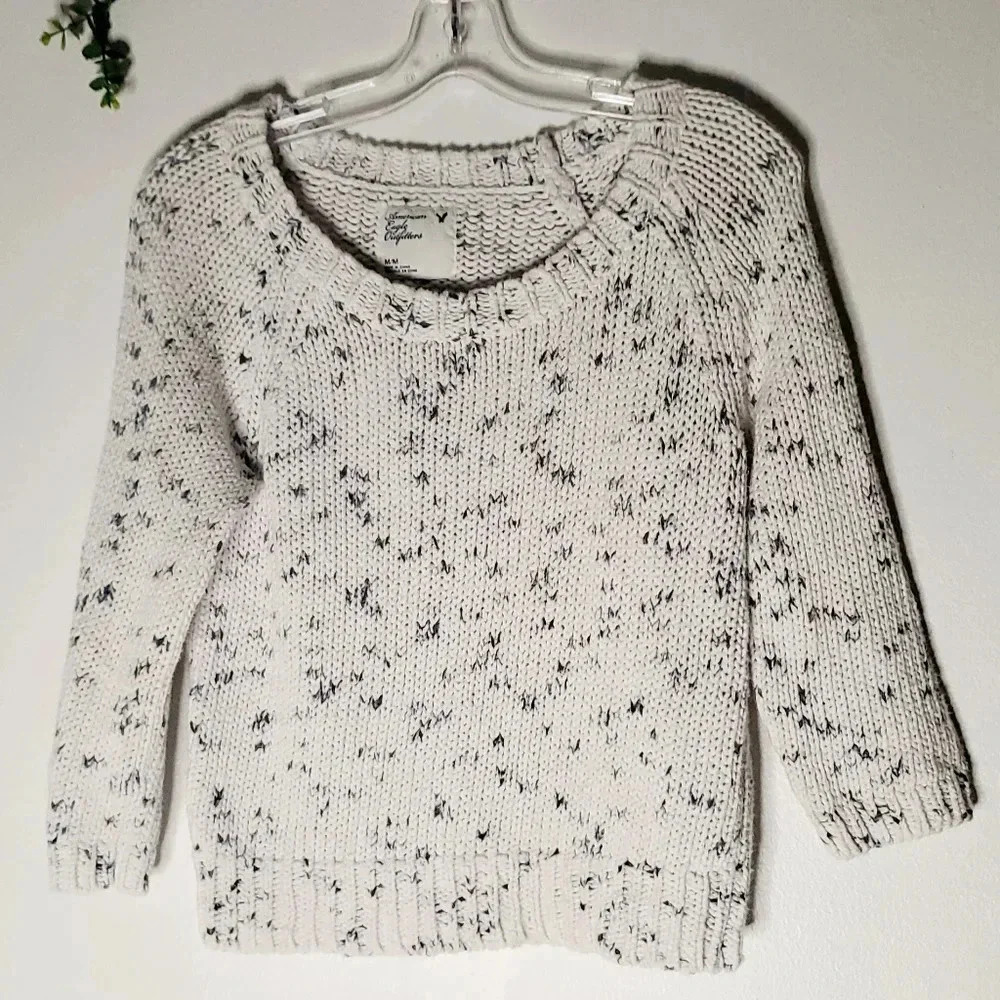 American eagle outfitters Ramie Blend Raglan 3/4 Sleeve Ivory Sweater SzM